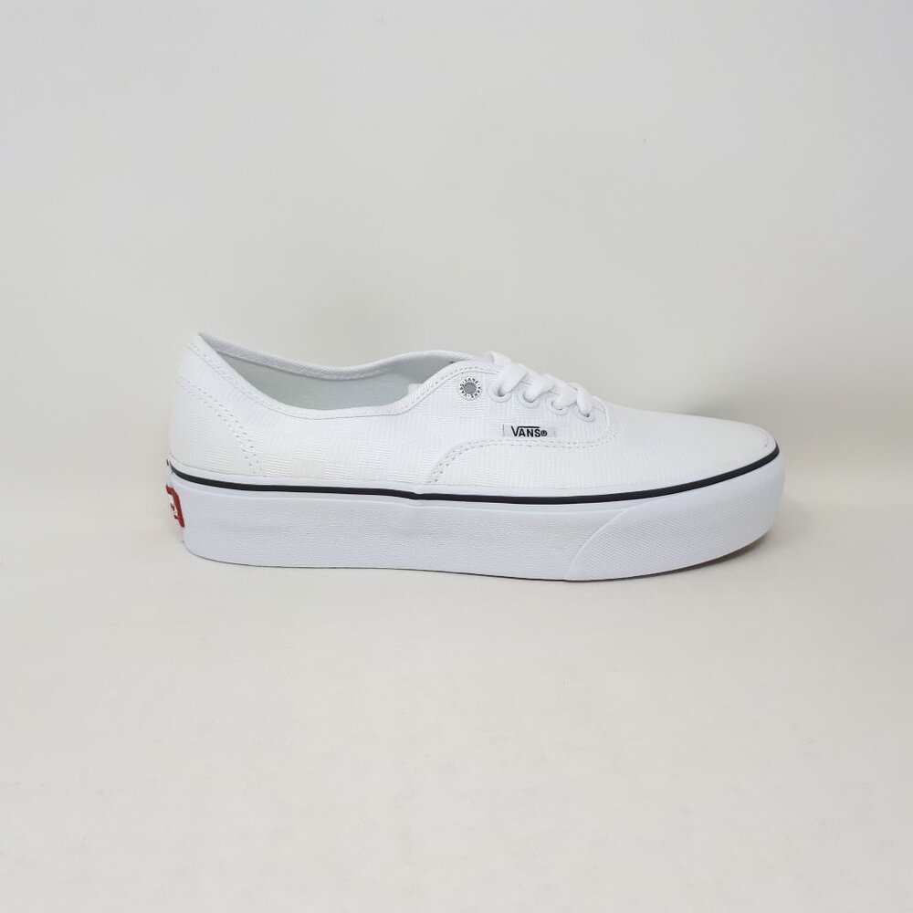 Vans Authentic Platform Tonal Checkerboard White Classic Shoe Sneaker Womens NEW
